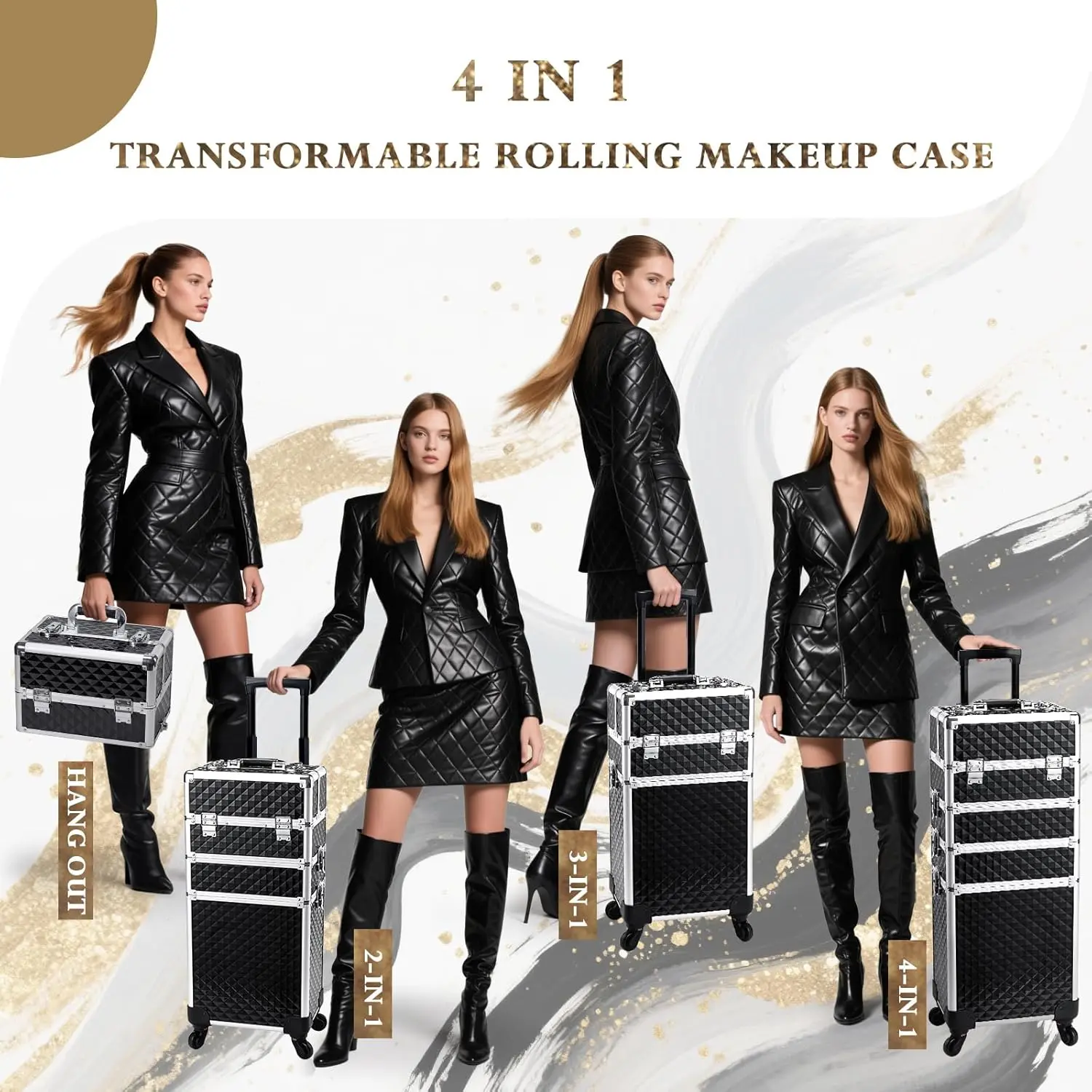 Stagiant Rolling Makeup Case Cosmetology on Wheels 4 in 1 Large Cosmetic Organizer Train  Makeup Travel Case