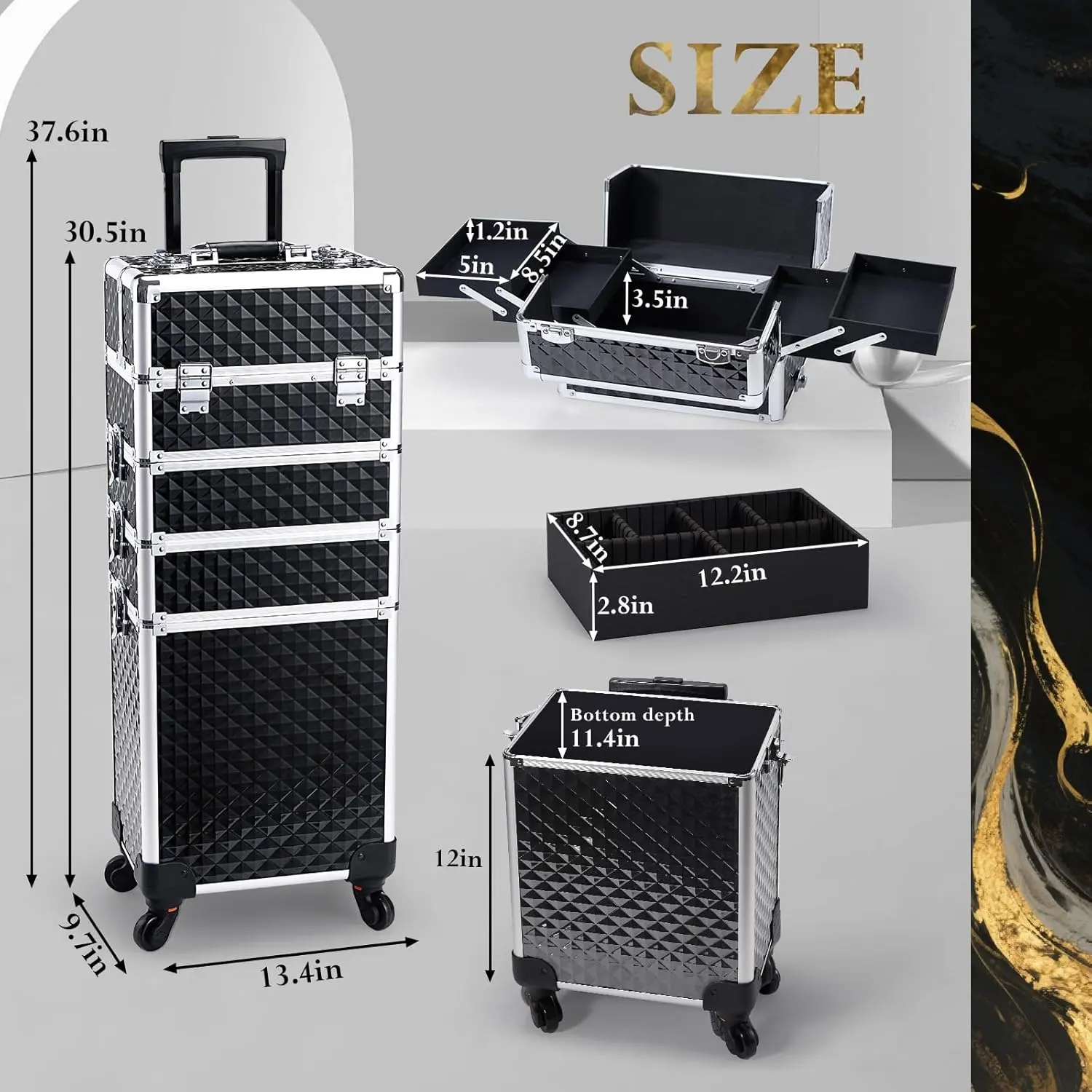 Stagiant Rolling Makeup Case Cosmetology on Wheels 4 in 1 Large Cosmetic Organizer Train  Makeup Travel Case