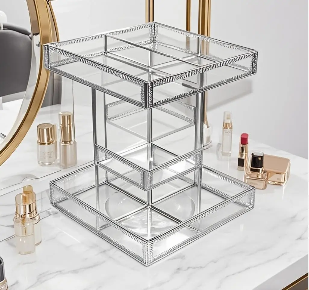 360 Degree Rotation Cosmetic Organizer -Premium Makeup Storage with Spin Base,Antique Countertop Cosmetic Storage