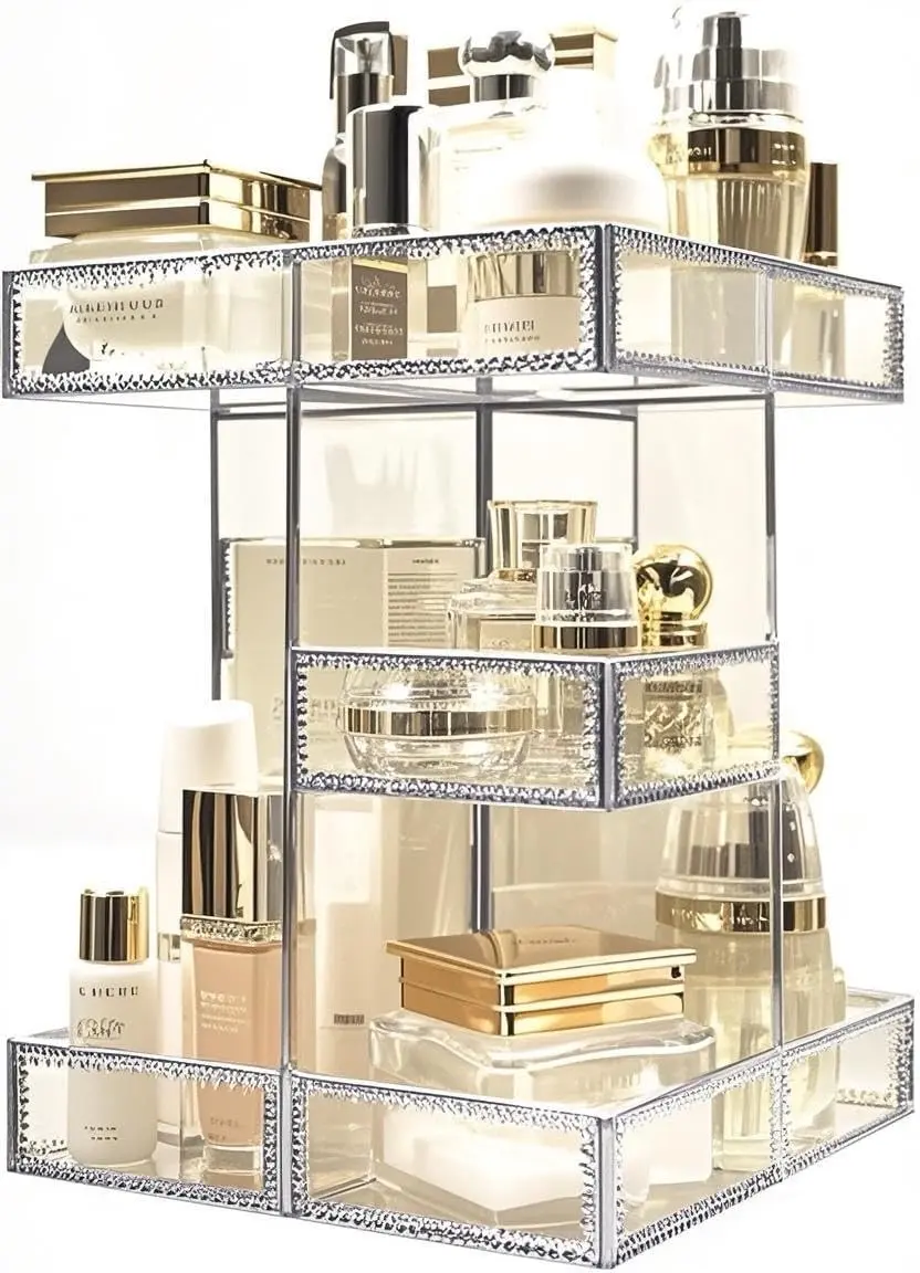 360 Degree Rotation Cosmetic Organizer -Premium Makeup Storage with Spin Base,Antique Countertop Cosmetic Storage