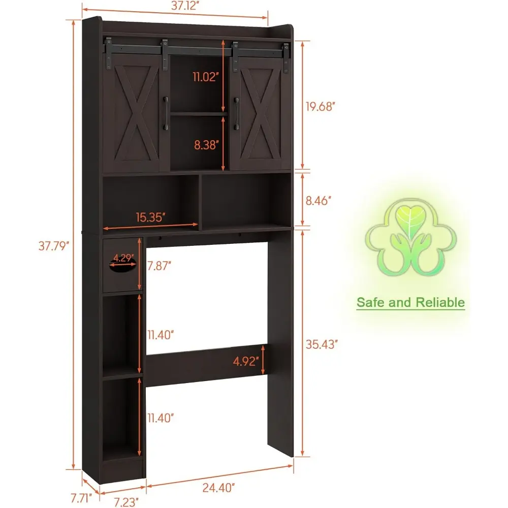 Farmhouse Over The Toilet Storage Cabinet with Sliding Doors & Toilet Paper Holder - Space-Saving Toilet Rack for Bathroom, Laun