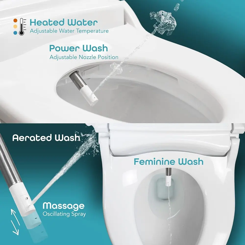 1000 Series Smart Toilet Seat with Heated Water, Wireless Remote, and Warm Air Dryer - Adjustable and Self-Cleaning electric bi