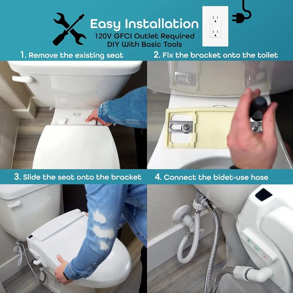 1000 Series Smart Toilet Seat with Heated Water, Wireless Remote, and Warm Air Dryer - Adjustable and Self-Cleaning electric bi