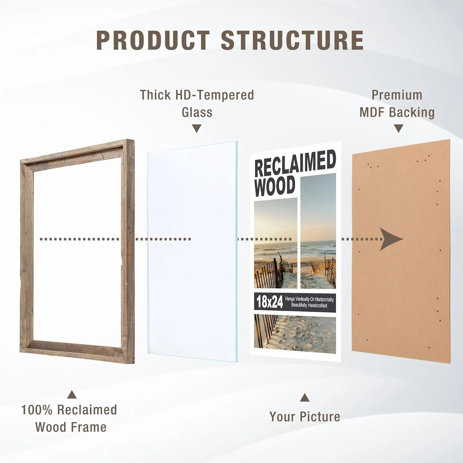 Rustic 20x30 Picture Frame, Reclaimed Barnwood Photo Frame with Tempered Glass, Distressed Family Gallery Corner, Horizontal and