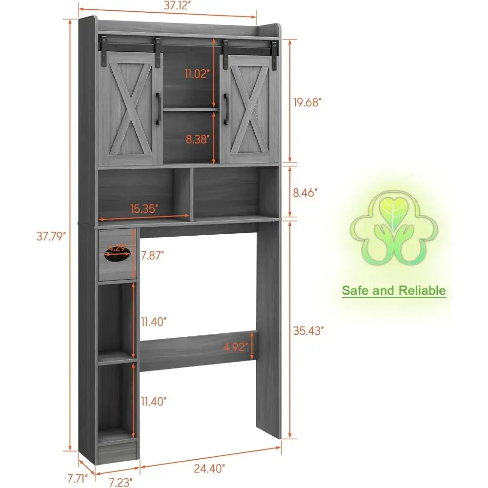 Farmhouse Over The Toilet Storage Cabinet with Sliding Door & Toilet Paper Holder Stand, Space-Saving for Bathroom & Restroom, W