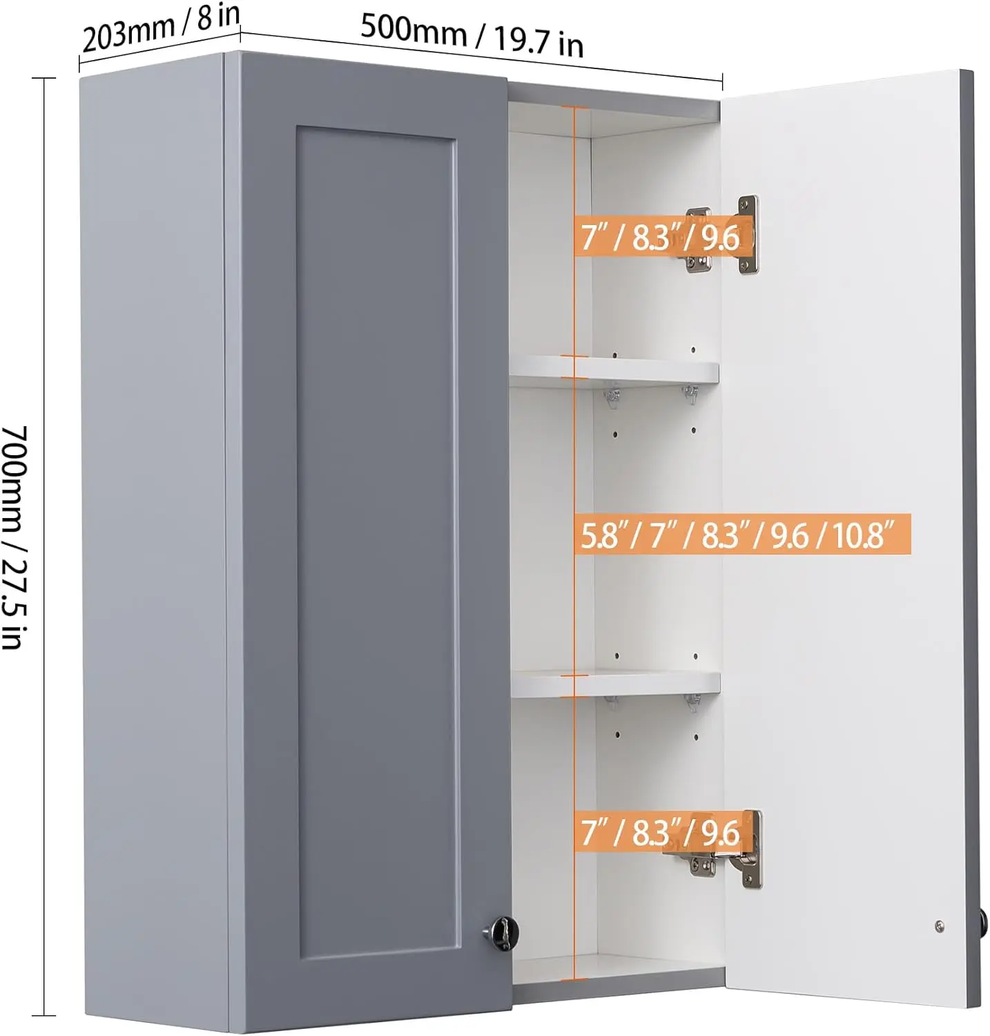Bathroom Wall Cabinet, Over The Toilet Storage Cabinet, 19 x 27 inch Medicine Cabinet with Adjustable Shelves, Hanging Cabinet G