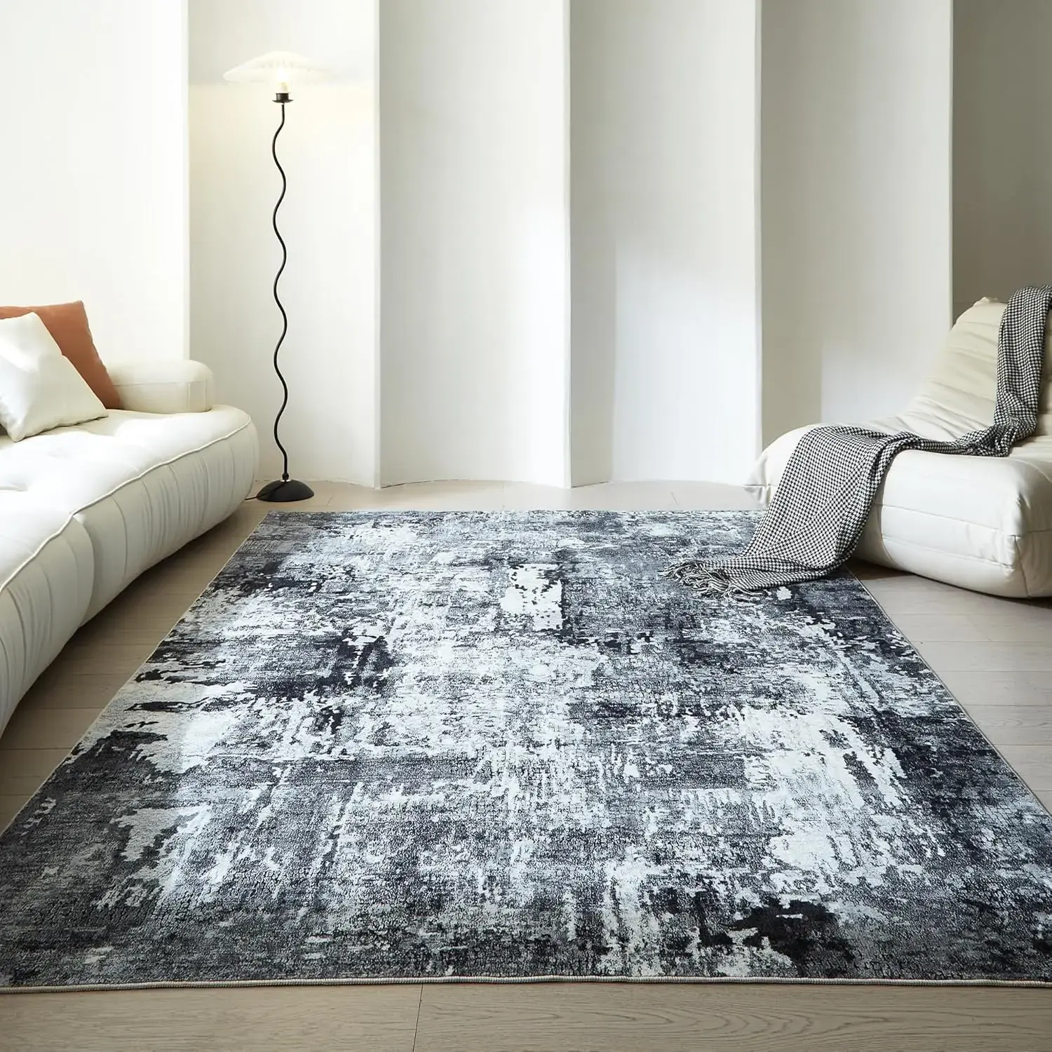 Area Rug 5x7 Washable Rug Boho Soft Abstract Pattern Non-Slip Faux Wool Vintage for Living Room, Bedroom, Farmhouse,