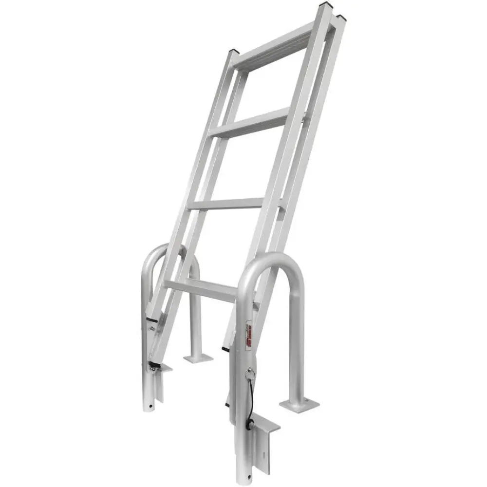 3005.4227 Heavy-Duty Aluminum Slanted Flip-Up Dock Ladder with Comfort Use Round Tube Frame - 4-Step, 300 lbs. Weight Capacity