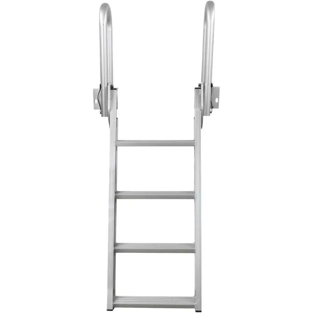 3005.4227 Heavy-Duty Aluminum Slanted Flip-Up Dock Ladder with Comfort Use Round Tube Frame - 4-Step, 300 lbs. Weight Capacity