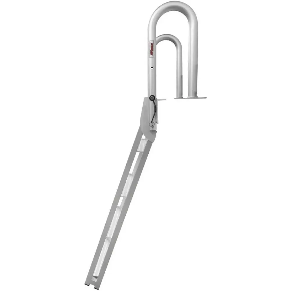 3005.4227 Heavy-Duty Aluminum Slanted Flip-Up Dock Ladder with Comfort Use Round Tube Frame - 4-Step, 300 lbs. Weight Capacity