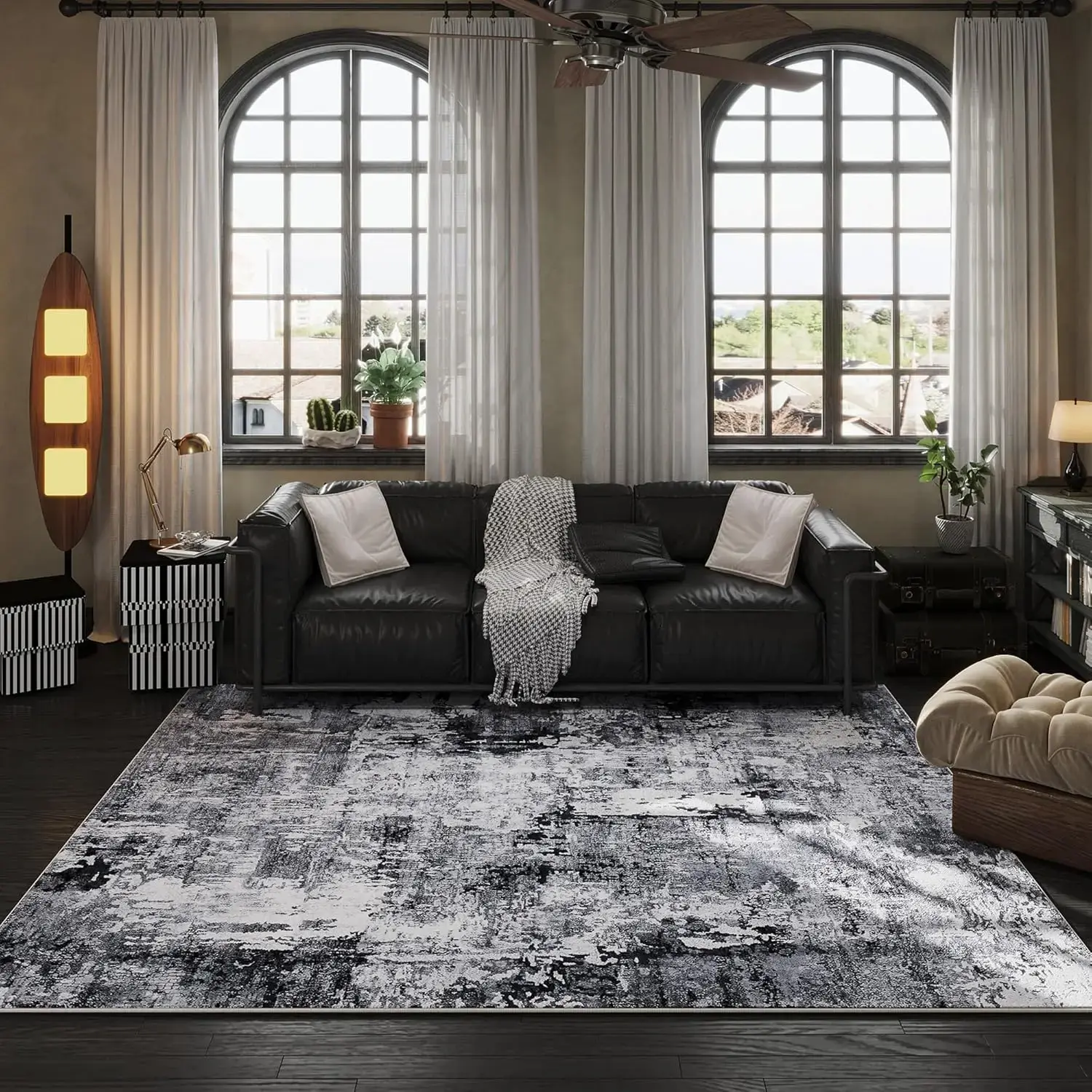 Area Rug 5x7 Washable Rug Boho Soft Abstract Pattern Non-Slip Faux Wool Vintage for Living Room, Bedroom, Farmhouse,