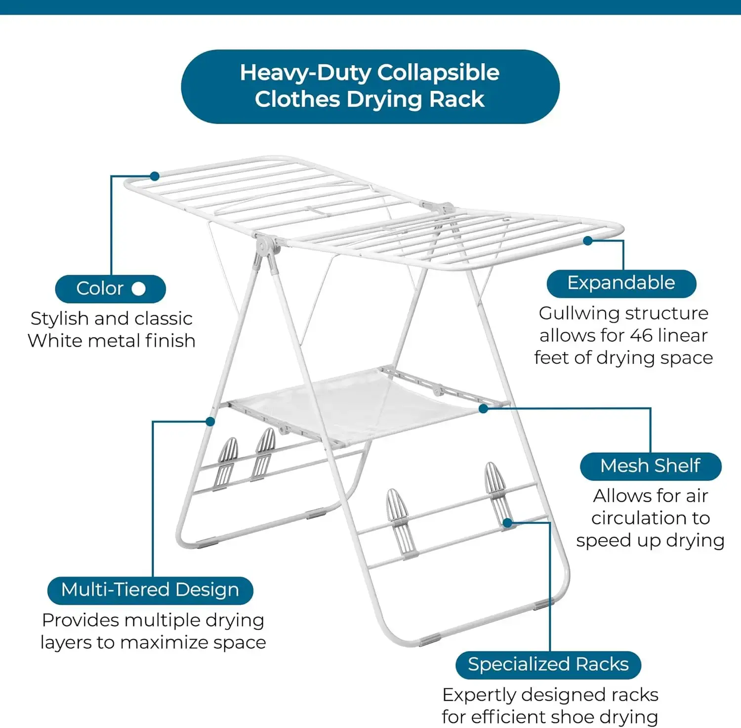 Heavy-Duty Foldable Laundry Drying Rack – Portable Shoes & Clothes Rack for Indoor & Outdoor Use, Space-Saving Design,