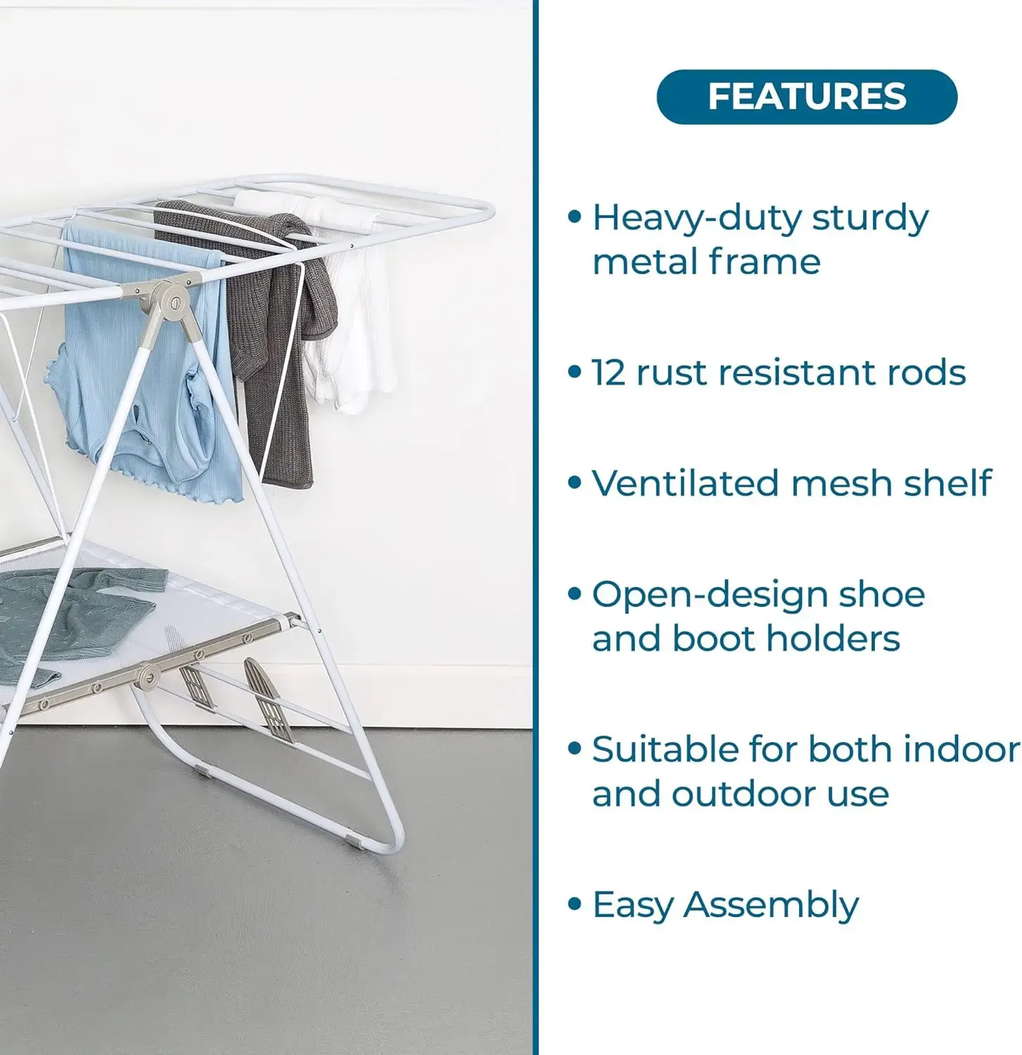 Heavy-Duty Foldable Laundry Drying Rack – Portable Shoes & Clothes Rack for Indoor & Outdoor Use, Space-Saving Design,