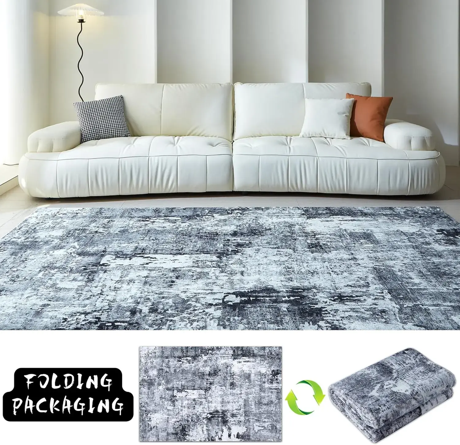 Area Rug 5x7 Washable Rug Boho Soft Abstract Pattern Non-Slip Faux Wool Vintage for Living Room, Bedroom, Farmhouse,