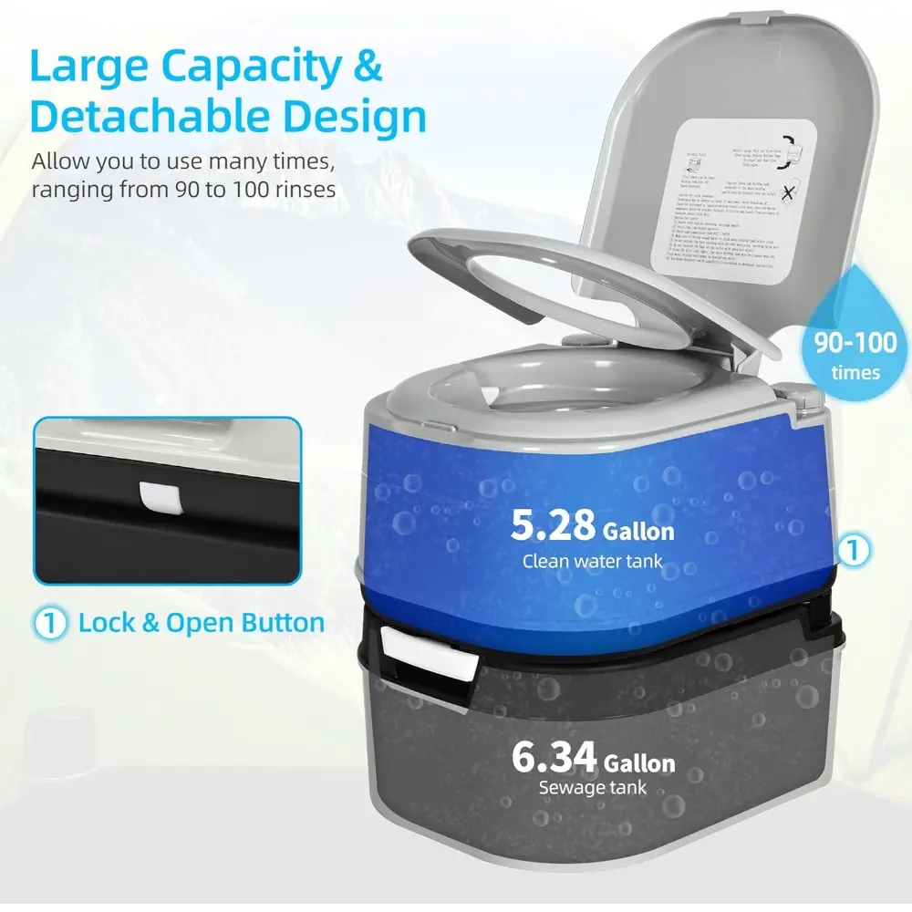 Portable Toilet 6.34 Gallon Camping Porta Potty with Paper and Detergent Collection Leak-Proof Outdoor RV Porta Potty, Handle P