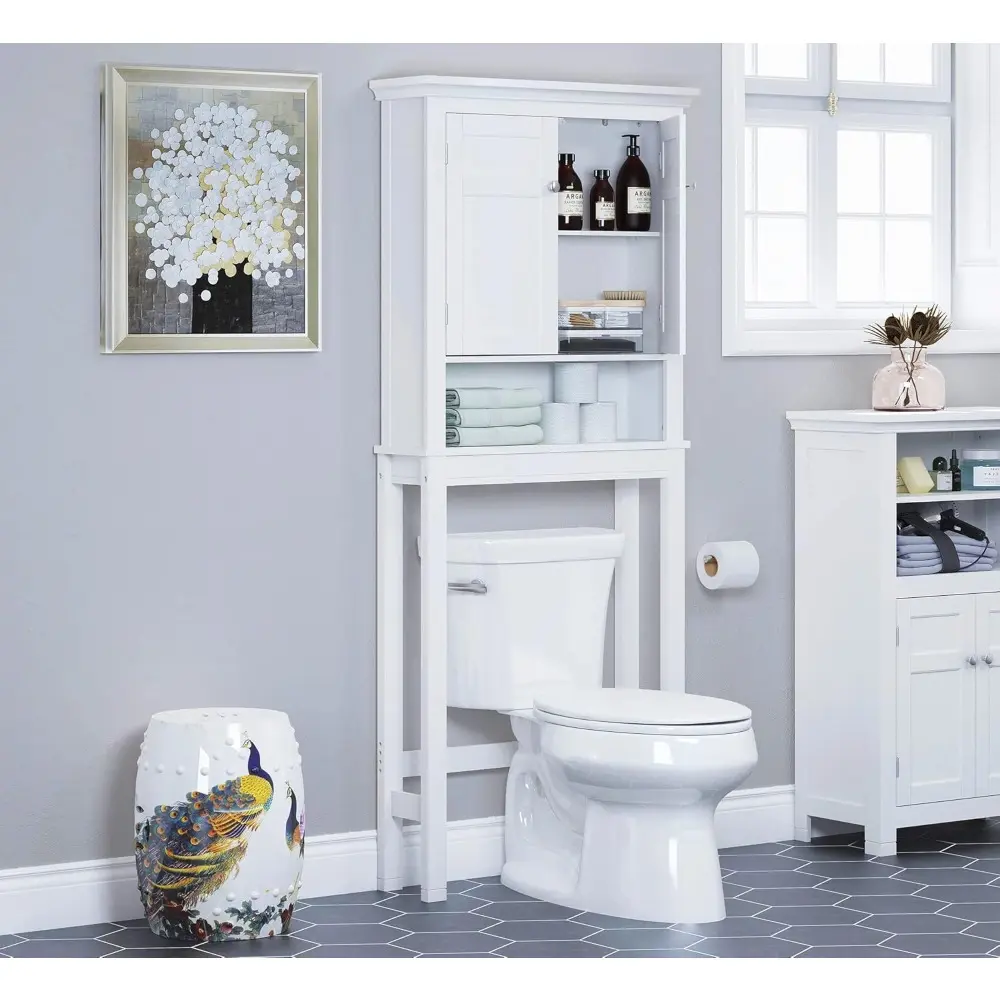 Over The Toilet Storage Cabinet, Bathroom Shelf Over The Toilet, Over Toilet Bathroom Organizer (White)