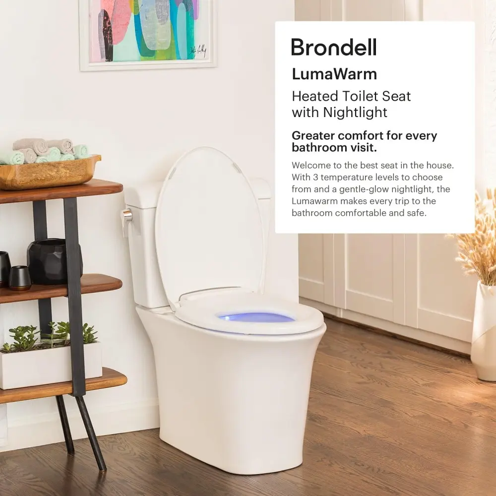 L60-RW LumaWarm Heated Toilet Seat with Night Light, 3 Temperature Settings, Gentle Close Lid,Easy Installation,Built-In Contro