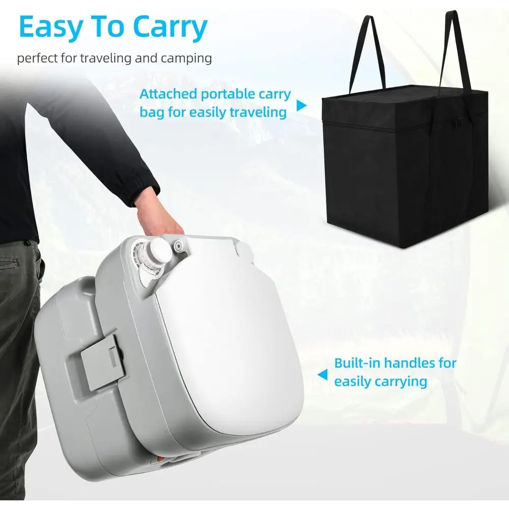 Portable Toilet Camping Porta Potty 5.8 Gallon with Carry Bag and Hand Sprayer, Leak-Proof Indoor Outdoor Toilet with Level Ind