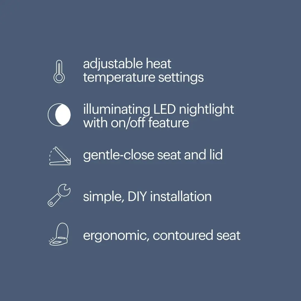 L60-RW LumaWarm Heated Toilet Seat with Night Light, 3 Temperature Settings, Gentle Close Lid,Easy Installation,Built-In Contro