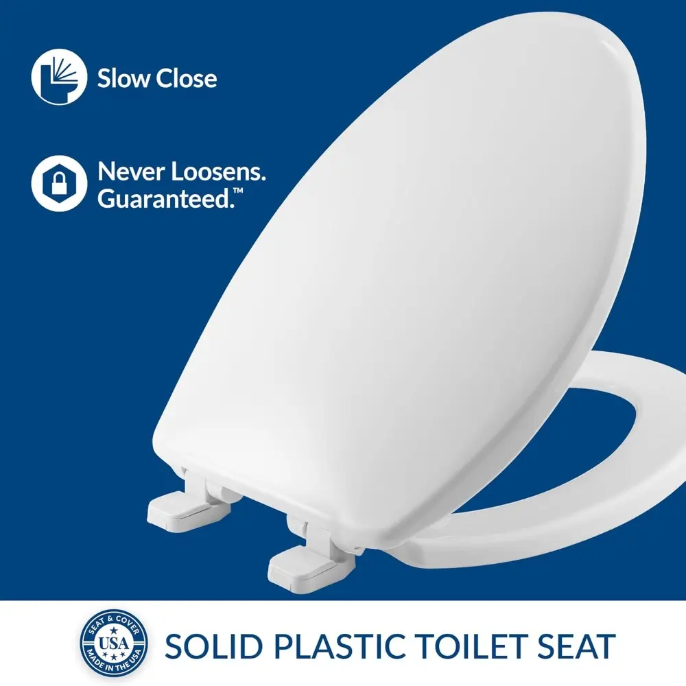 Caswell Modern Slow Close Toilet Seat, Easy Clean Hinges and Durable Plastic Seat, Made in USA, Elongated, White, 4-Pack