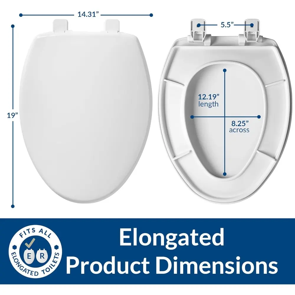 Caswell Modern Slow Close Toilet Seat, Easy Clean Hinges and Durable Plastic Seat, Made in USA, Elongated, White, 4-Pack
