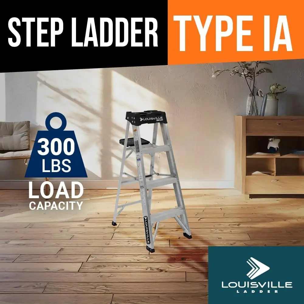 8-Foot Aluminum Step Ladder, 300-Pound Load Capacity, Type IA, AS3008