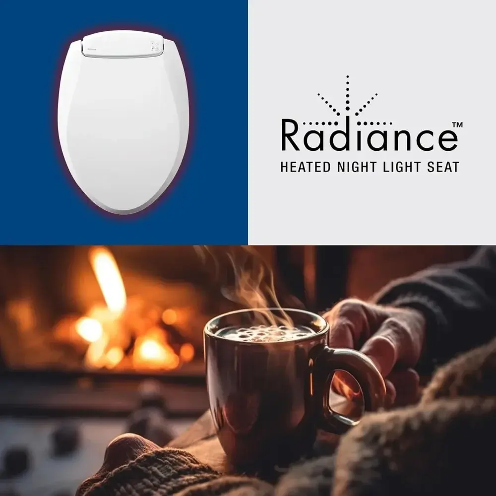 Radiance Heated Night Light Toilet Seat, Slow Close Adjustable Fit Long Lasting Plastic Seat, Elongated, White