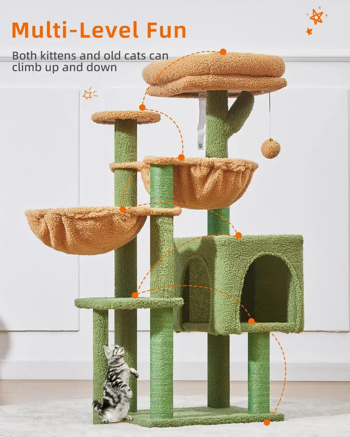 Cat Tree, 39.4-Inch Cat Tower for Indoor Cats,Suitable for Kittens,Plush Cat Condo with 5 Scratching Posts, Plush Perch,