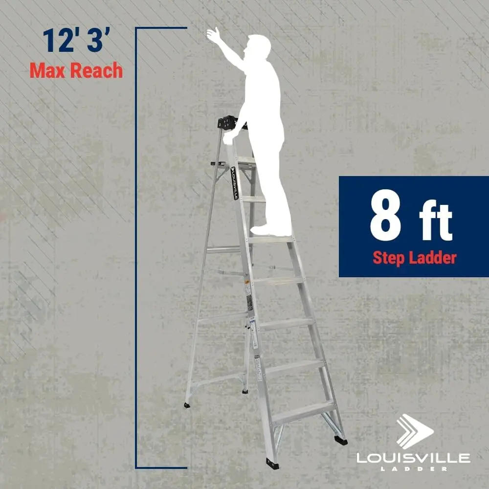 8-Foot Aluminum Step Ladder, 300-Pound Load Capacity, Type IA, AS3008