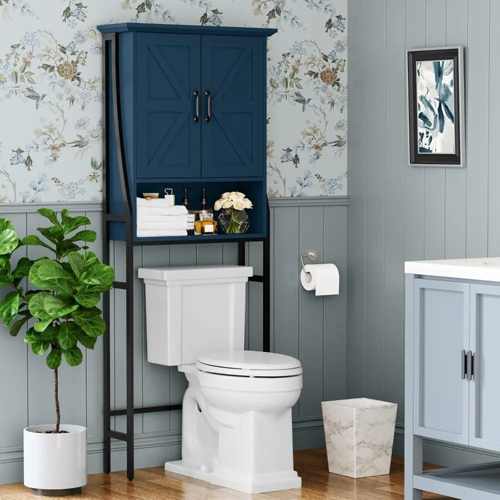 Over The Toilet Storage Cabinet, Over Toilet Bathroom Organizer with Doors Above Toilet Storage Cabinet Spacesaver Rack Behind T