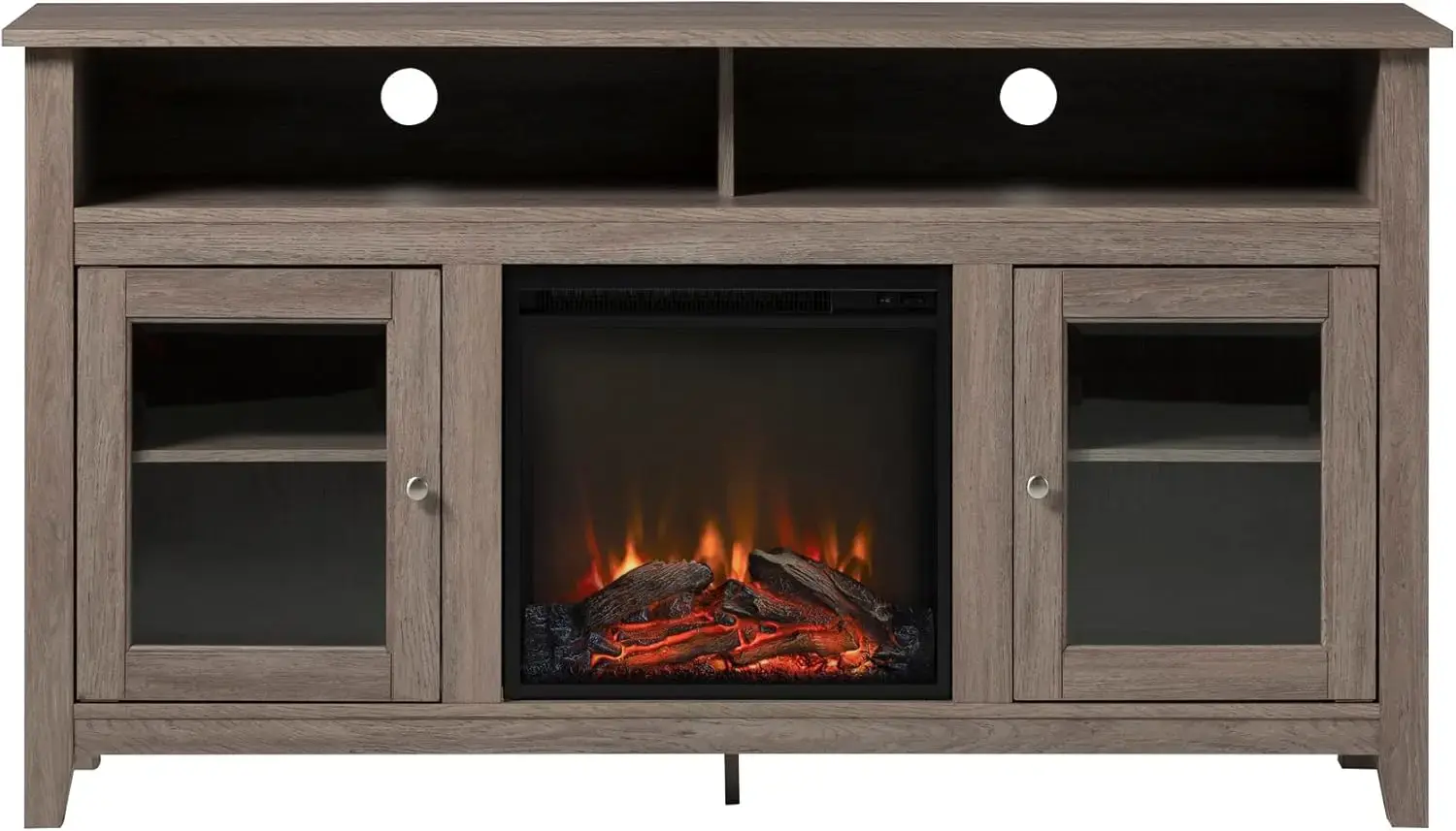Glenwood Rustic Farmhouse Glass Door Highboy Fireplace TV Stand for TVs up to 65 Inches, 58 Inch
