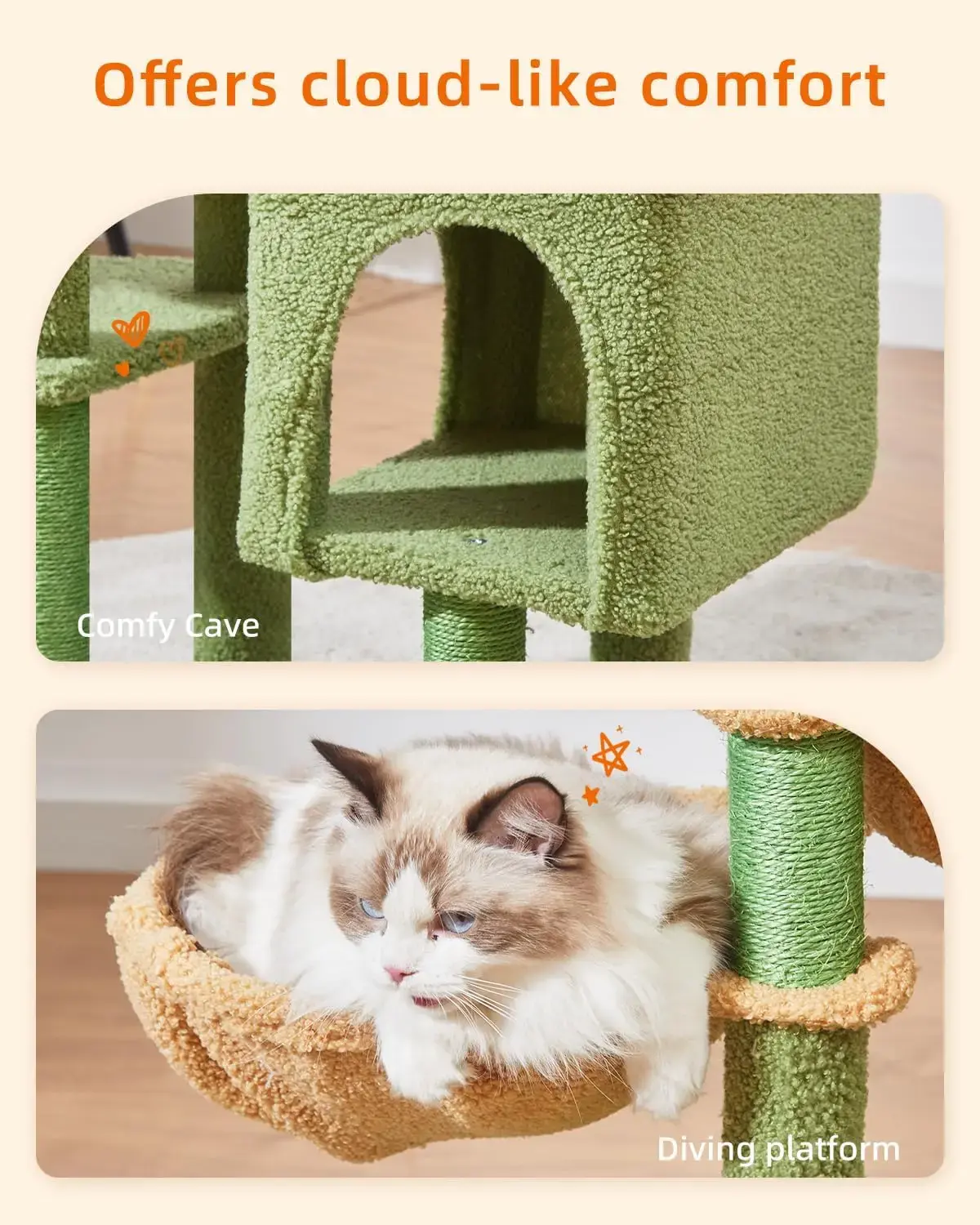 Cat Tree, 39.4-Inch Cat Tower for Indoor Cats,Suitable for Kittens,Plush Cat Condo with 5 Scratching Posts, Plush Perch,