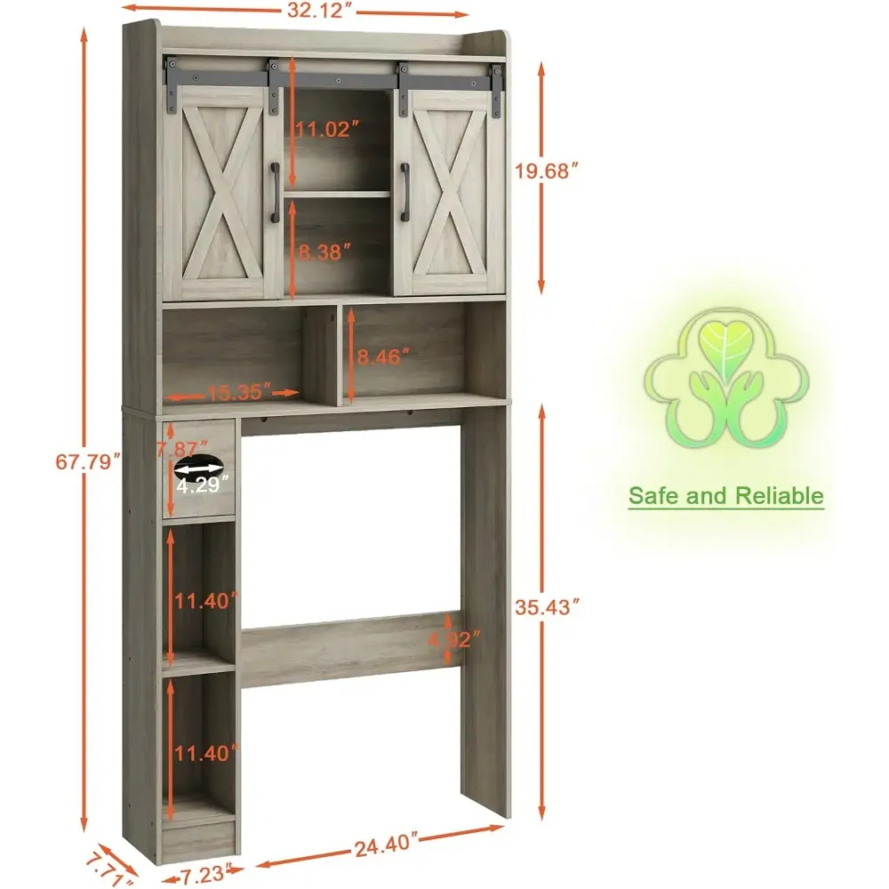 Over The Toilet Storage Cabinet, Farmhouse Storage Cabinet Over Toilet with Sliding Door& Toilet Paper Holder Stand，Home Space-S