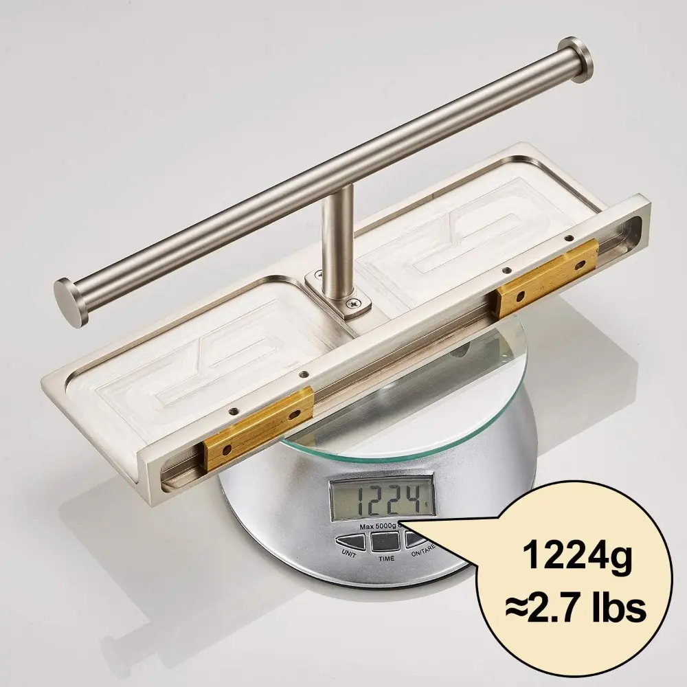 Double Roll Toilet Paper Holder with Shelf Solid Brass and Superior Hotel Style Tissue Dispenser Spared Storage Polished Nick Fi