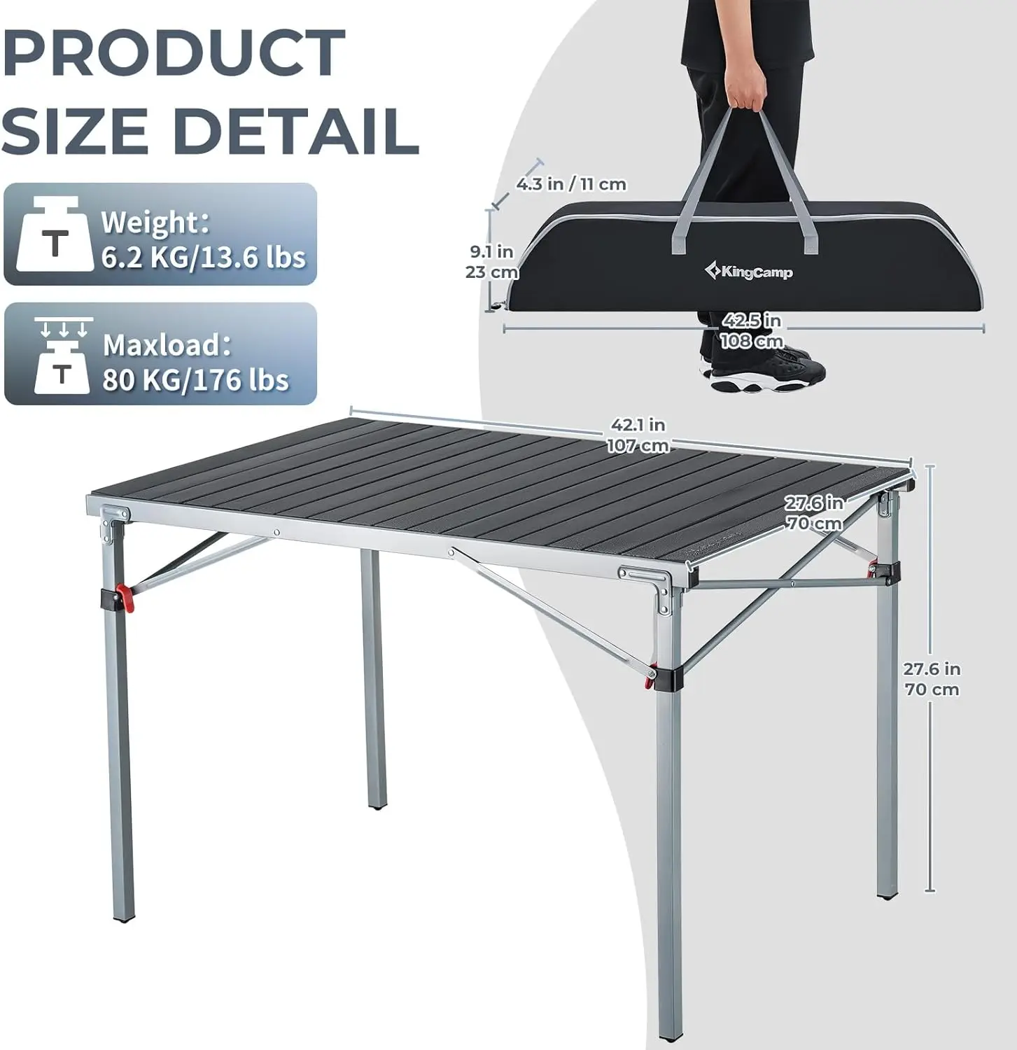 Aluminum Folding Lightweight Roll Portable Stable Table for Camping Picnic Barbecue Backyard Party, Indoor & Outdoor