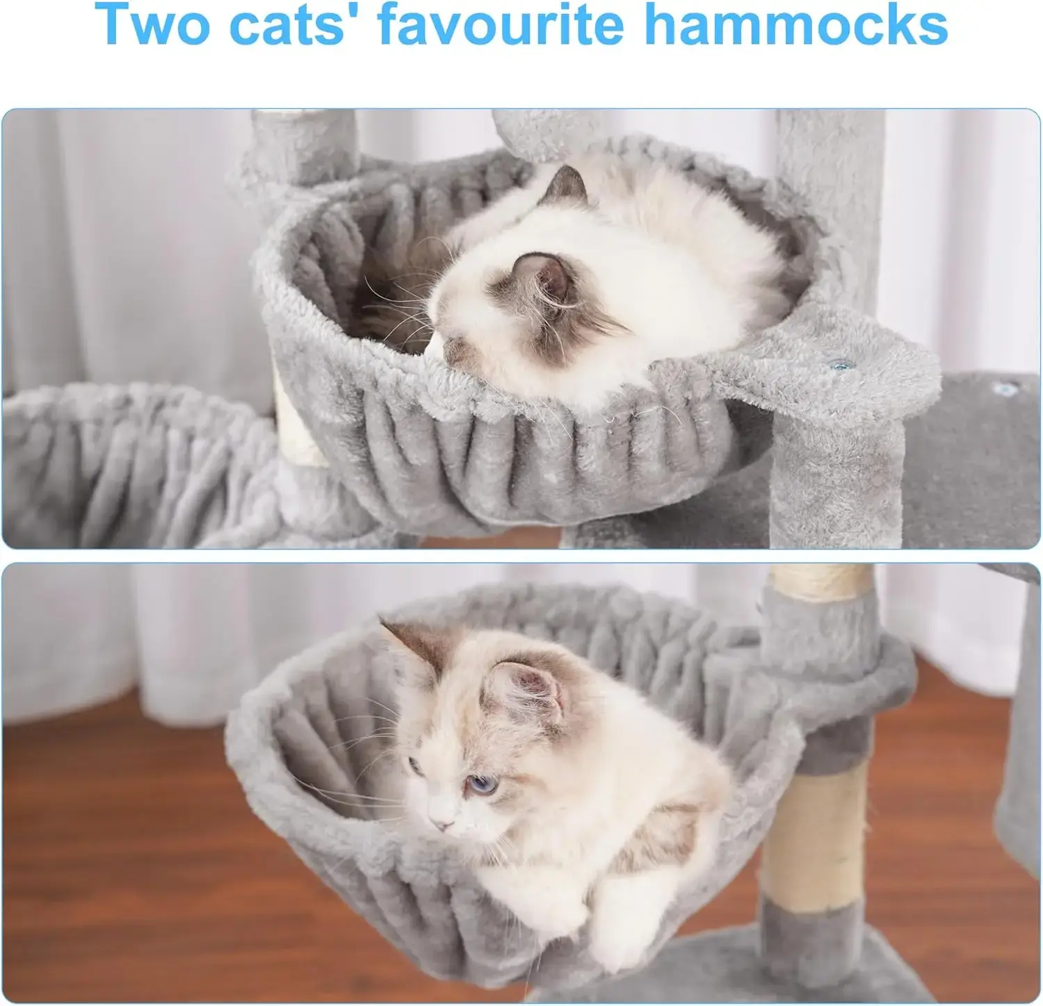 Cat Tree, Cat Tower for Indoor Cats, Cat House with Large Padded Bed, Cozy Condo, Hammocks, Sisal Scratching Posts,