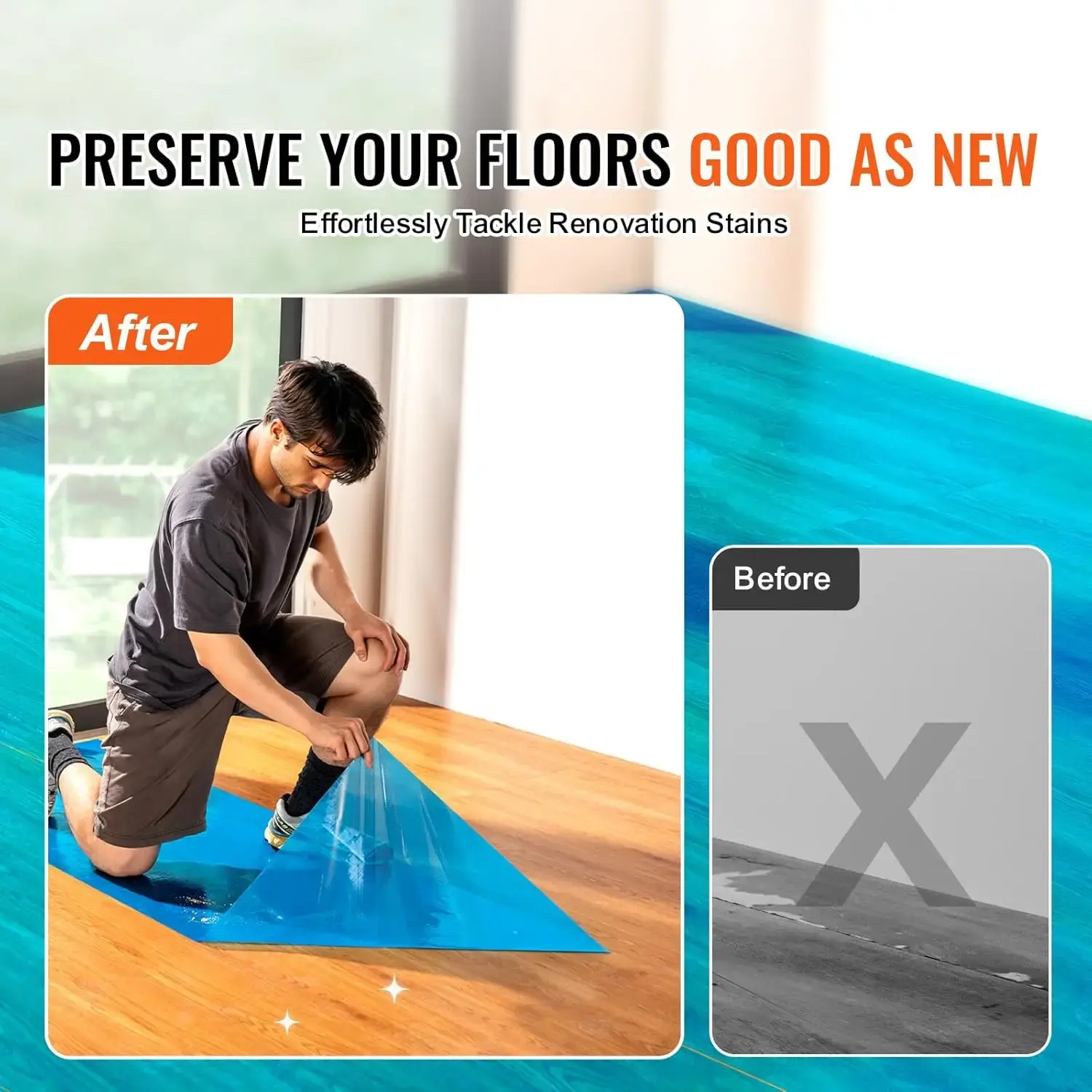 Carpet Protection Film, 24" x 200' Floor and Surface Shield with Self Adhesive Backing & Easy Installation