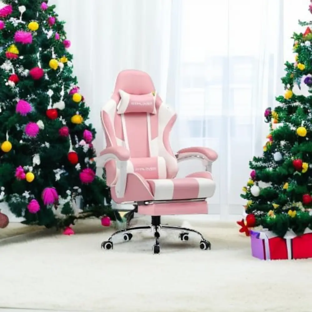 Gaming Chair, Computer Chair with Footrest and Lumbar Support, Height Adjustable Game Chair with 360°-Swivel Seat and Headrest