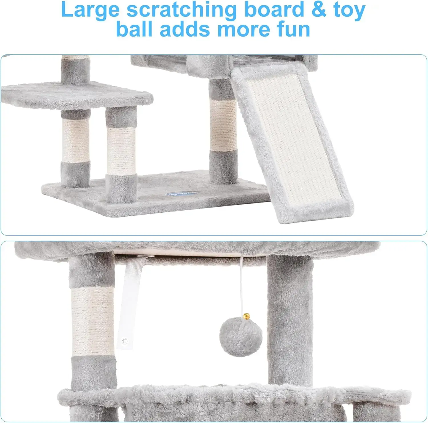 Cat Tree, Cat Tower for Indoor Cats, Cat House with Large Padded Bed, Cozy Condo, Hammocks, Sisal Scratching Posts,