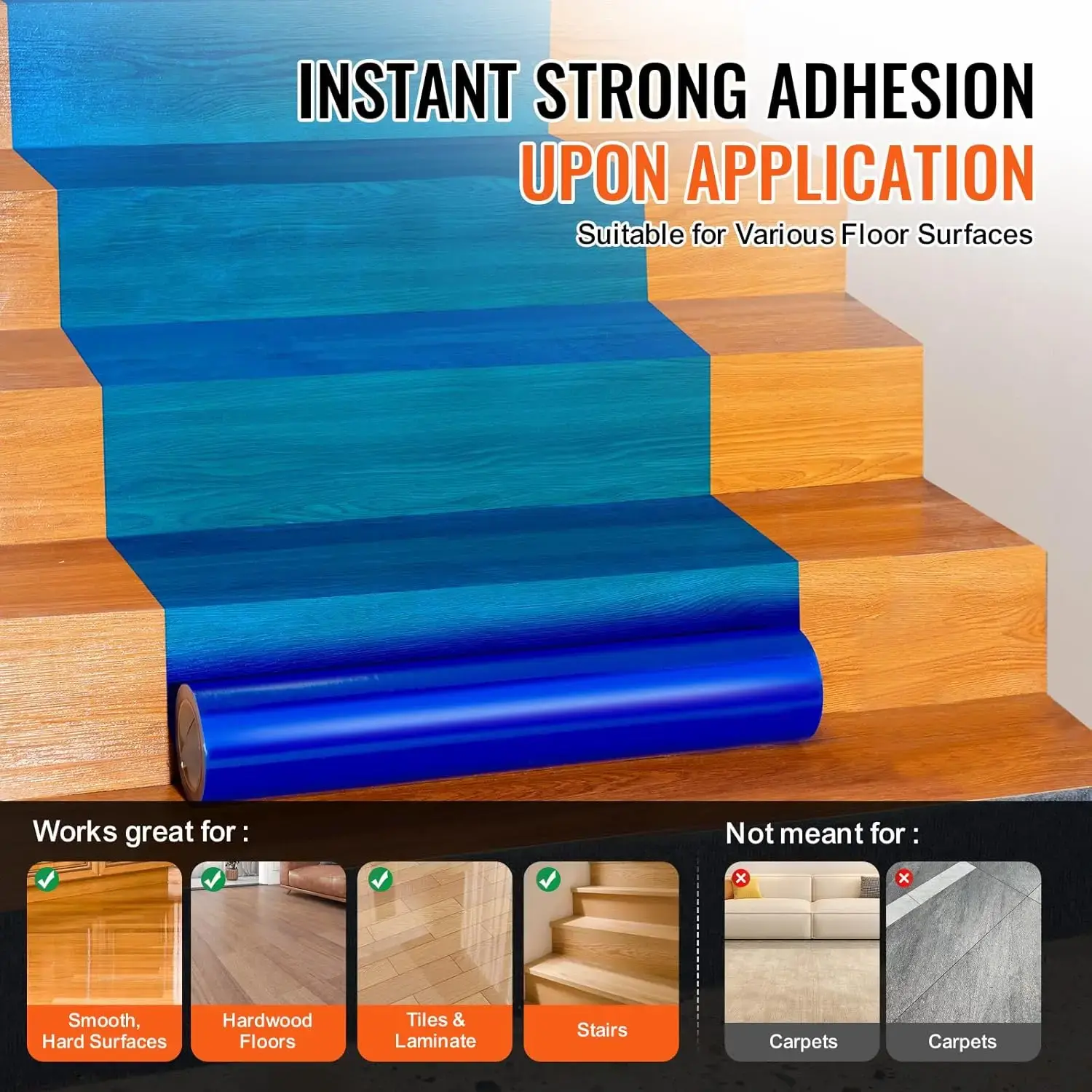 Carpet Protection Film, 24" x 200' Floor and Surface Shield with Self Adhesive Backing & Easy Installation