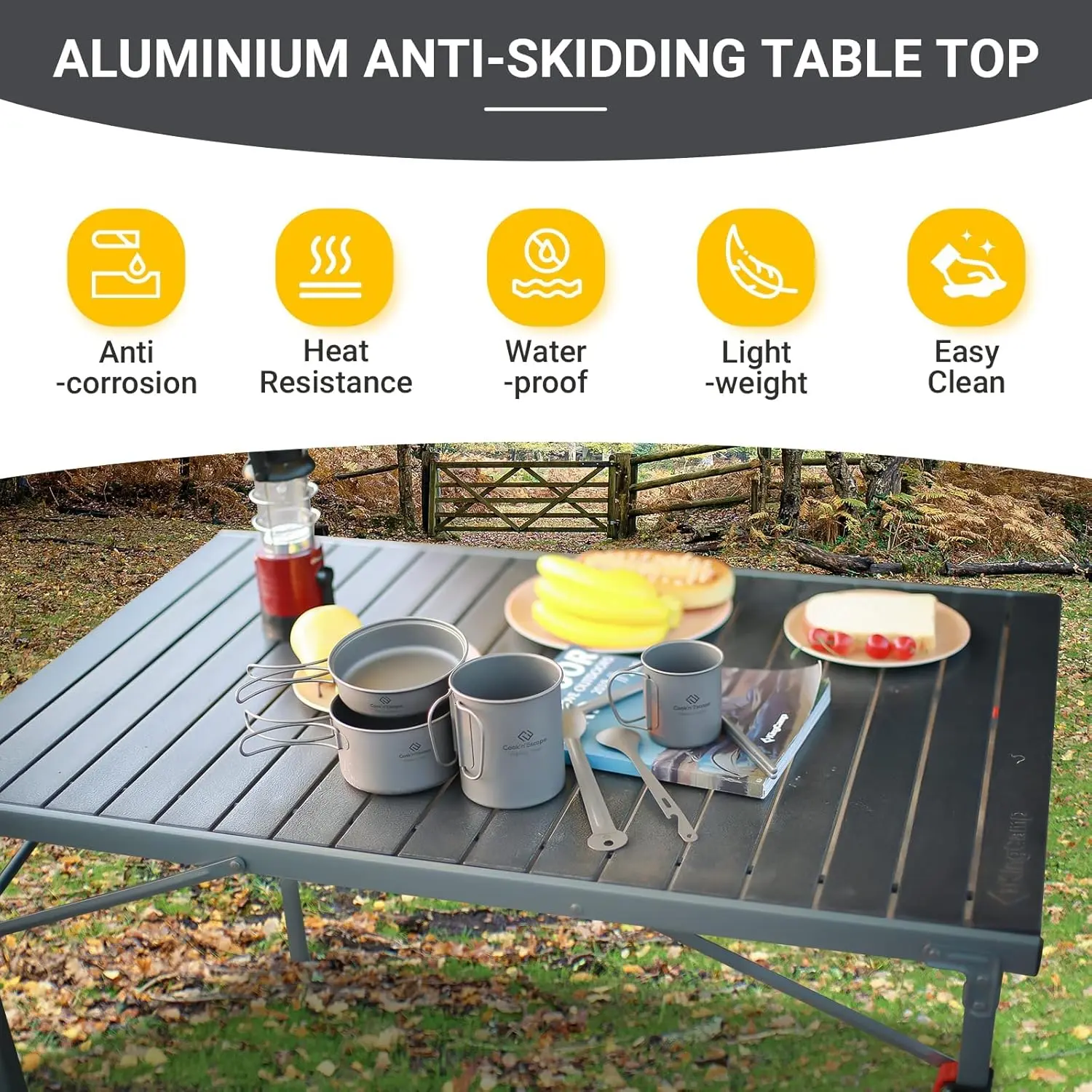 Aluminum Folding Lightweight Roll Portable Stable Table for Camping Picnic Barbecue Backyard Party, Indoor & Outdoor