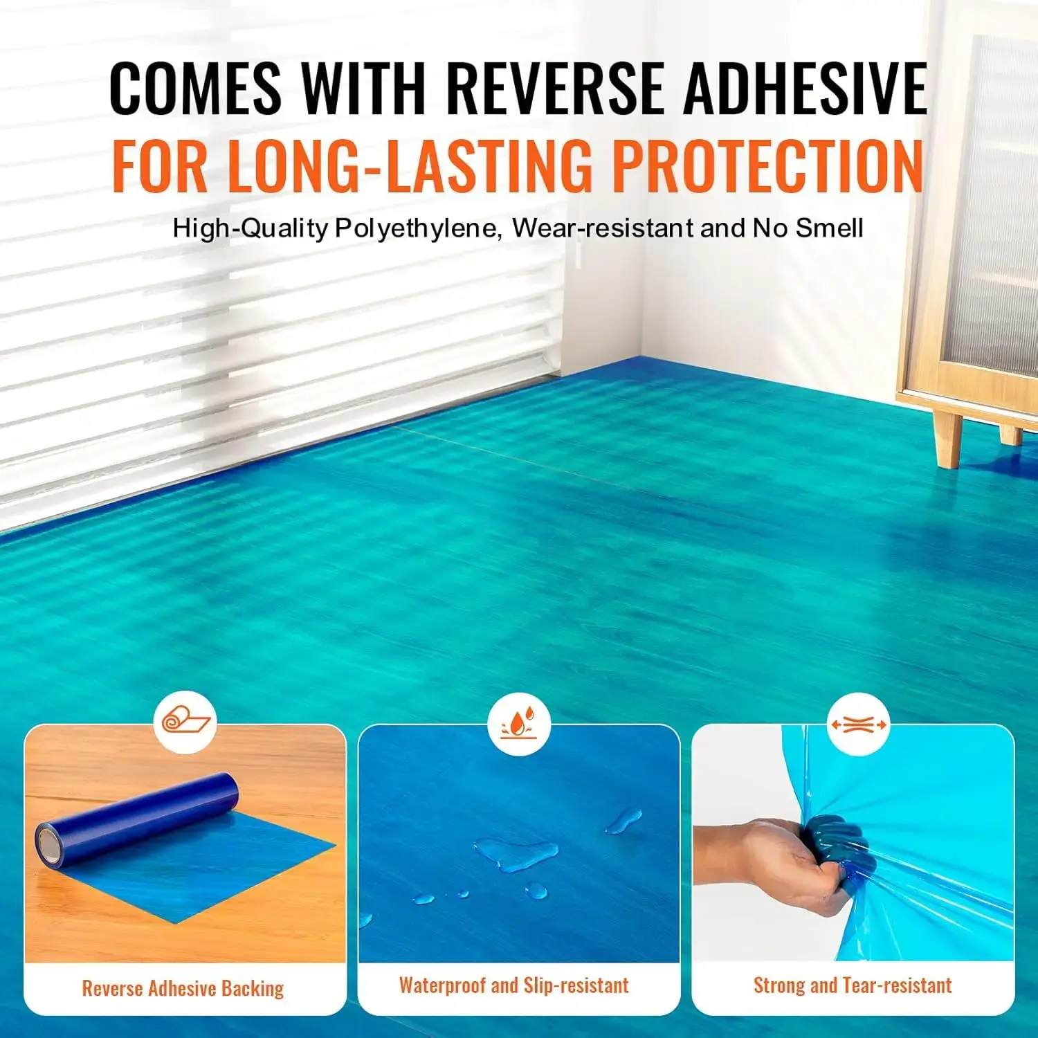 Carpet Protection Film, 24" x 200' Floor and Surface Shield with Self Adhesive Backing & Easy Installation