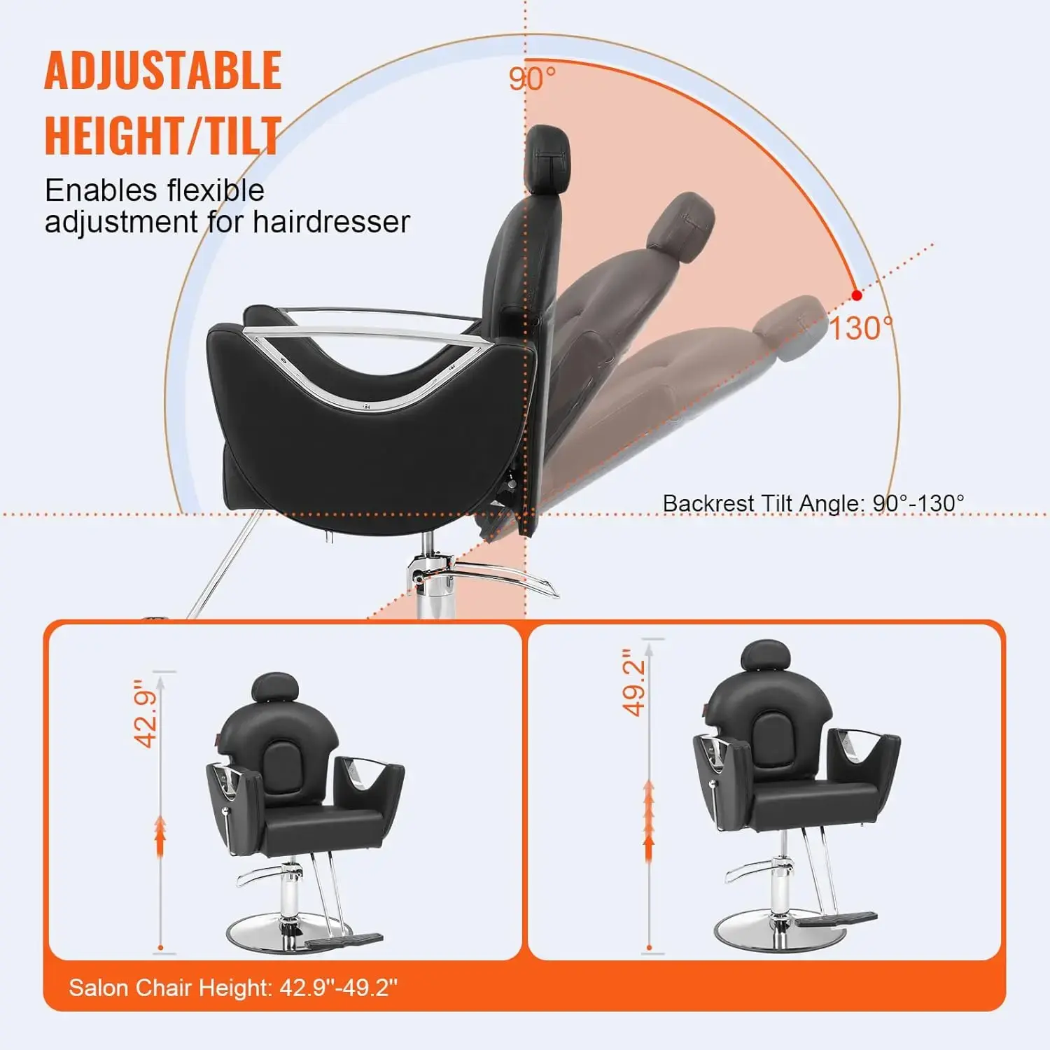 Hydraulic Barber Chair, 360 Degrees Swivel 90°-130° Reclining for Hair Stylist, Max Load Weight 330 lbs