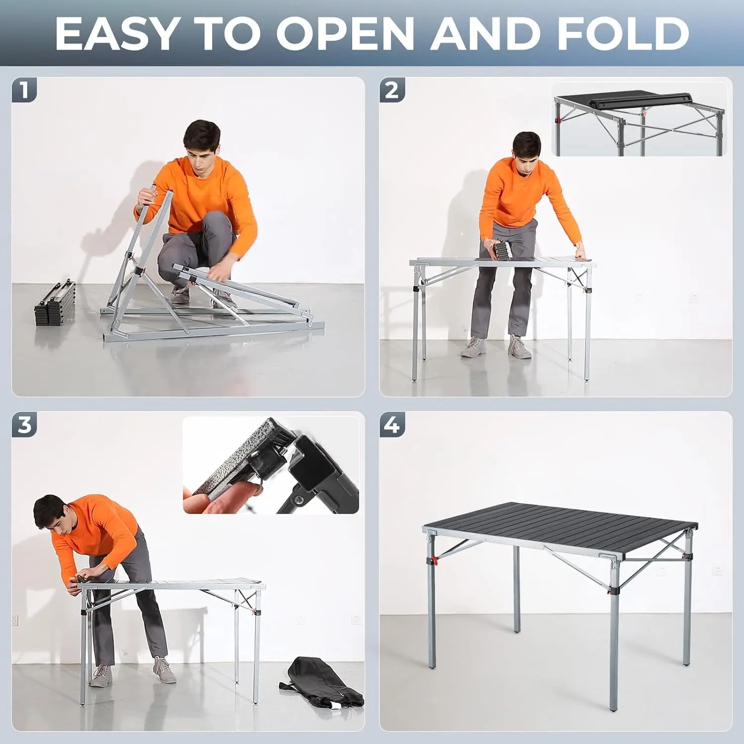Aluminum Folding Lightweight Roll Portable Stable Table for Camping Picnic Barbecue Backyard Party, Indoor & Outdoor