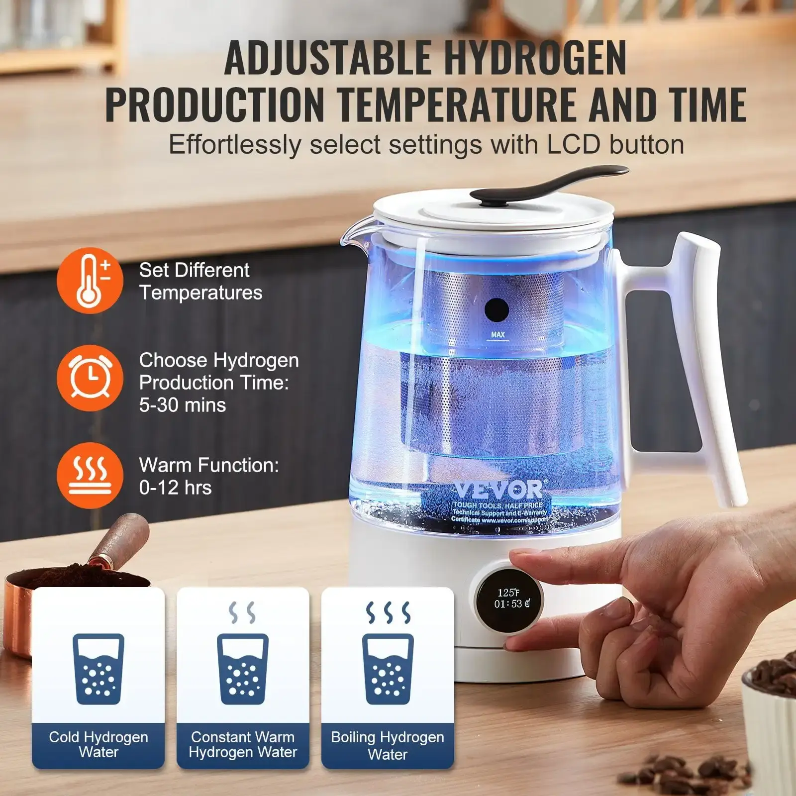 Hydrogen Water Pitcher Generator, 1.5 L / 52.8 oz Large Capacity Hydrogen Generator Water Kettle, SPE and PEM Technology