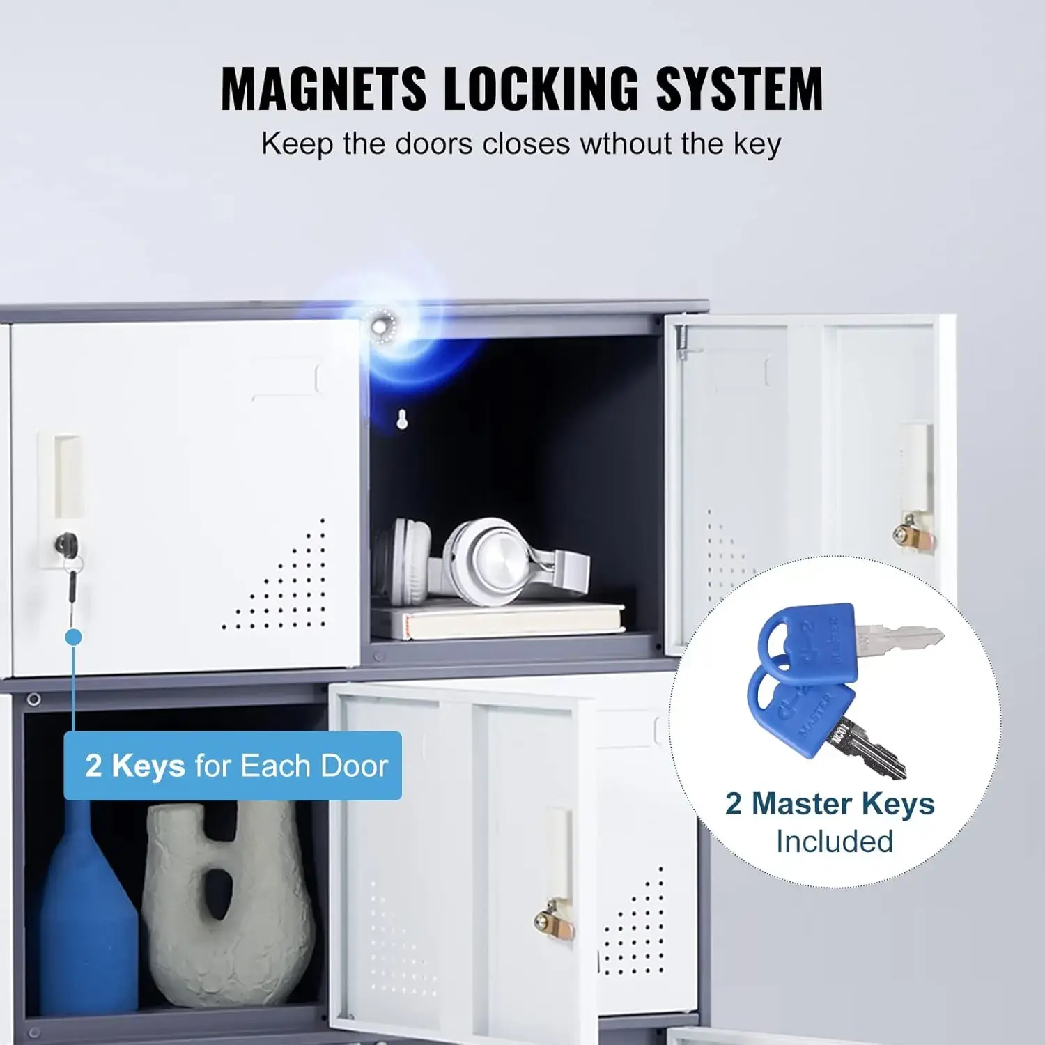 Metal Locker for Employees, 9 Doors Storage Cabinet with Card Slot, Gray Steel Employee Lockers with Keys
