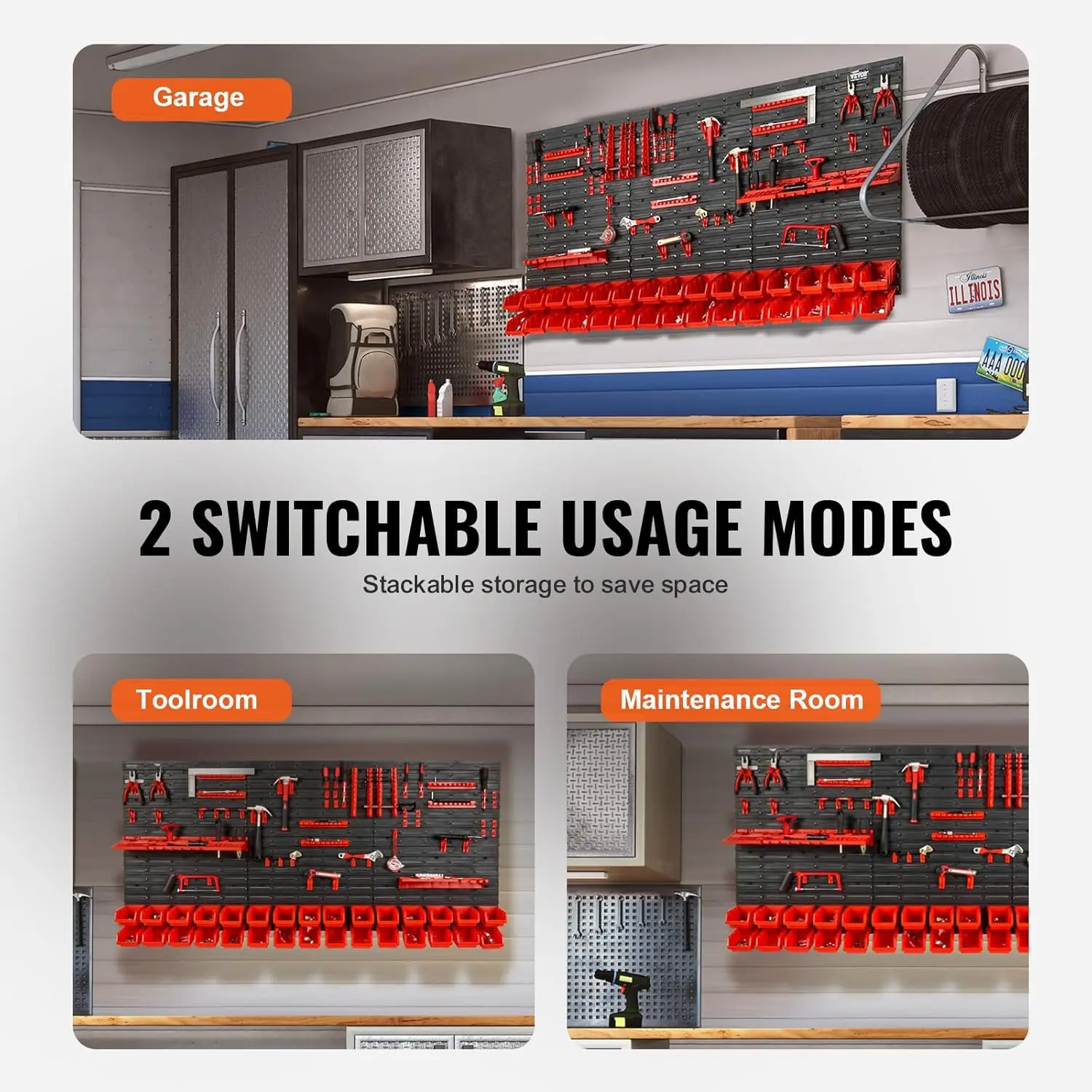 Wall Mounted Storage Rack System, 30-Bin Parts Rack Organizer with Wall Panels/Tool Holders/Hooks