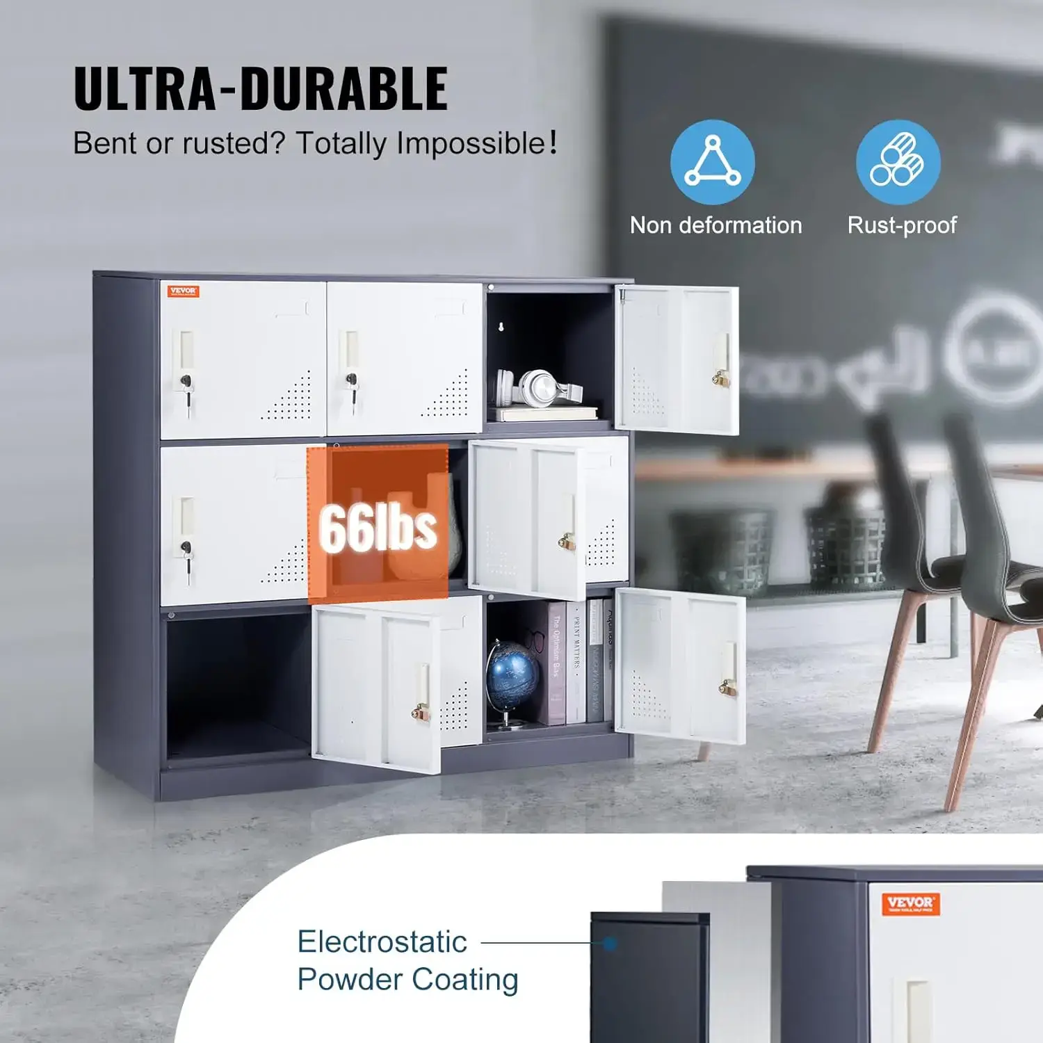 Metal Locker for Employees, 9 Doors Storage Cabinet with Card Slot, Gray Steel Employee Lockers with Keys