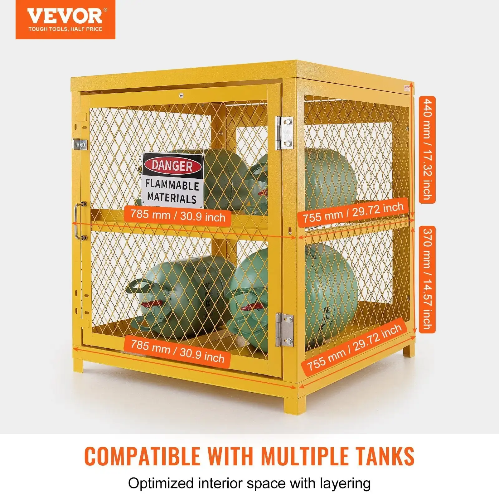 Horizontal Cylinder Storage Cabinet, 4 x 33 lbs Cylinder Capacity, 31.02x30.04x35 inch Propane Storage Cage, Gas Cylinder Cabine