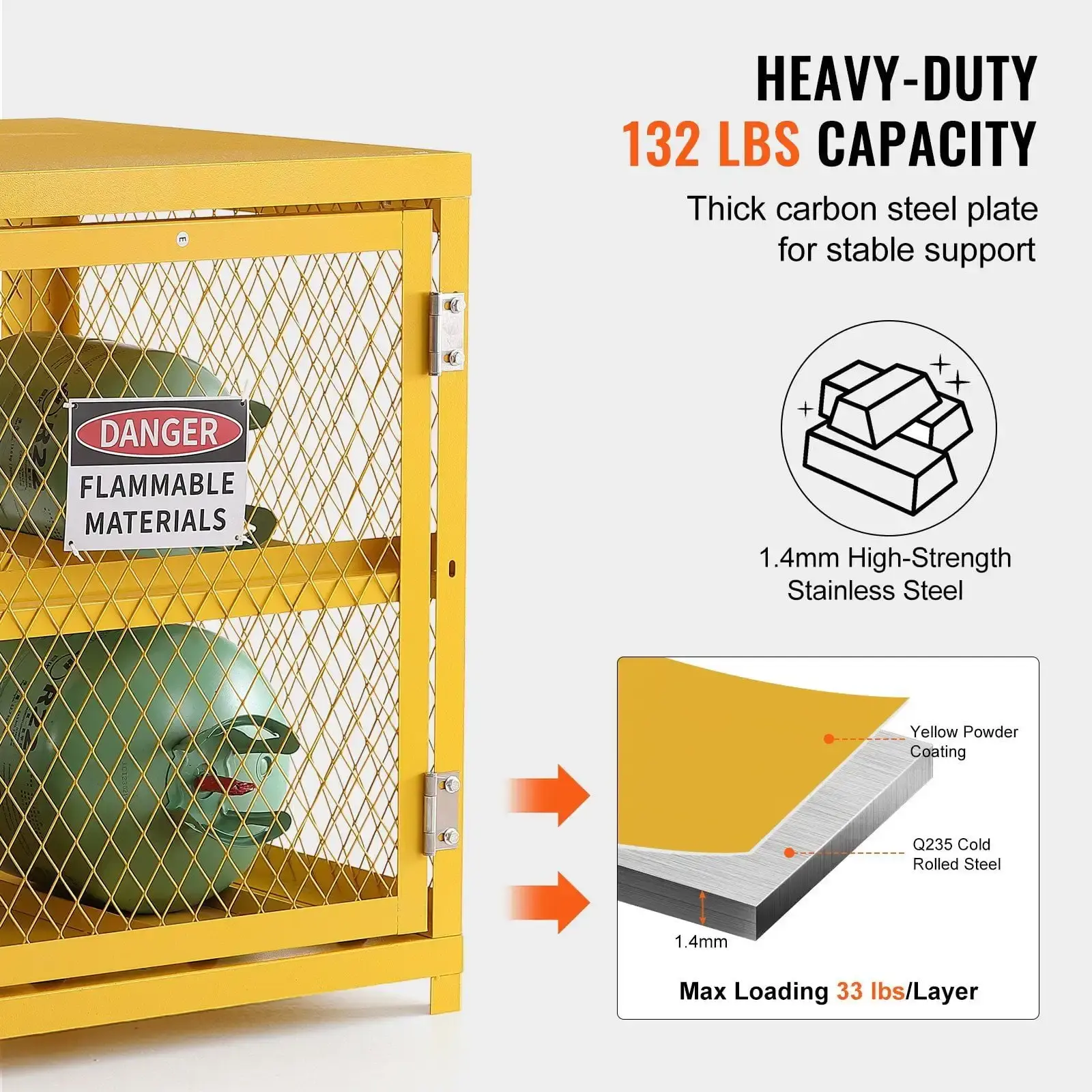 Horizontal Cylinder Storage Cabinet, 4 x 33 lbs Cylinder Capacity, 31.02x30.04x35 inch Propane Storage Cage, Gas Cylinder Cabine